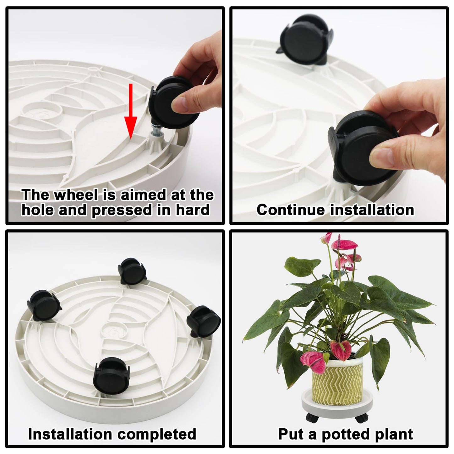 RUENXG 2-Pack 13" Heavy Duty Plant Caddy with Lockable Wheels, Industrial-Grade Rolling Plant Stand for Indoor/Outdoor Potted Plants, Flower Pots & Garden Decor - White