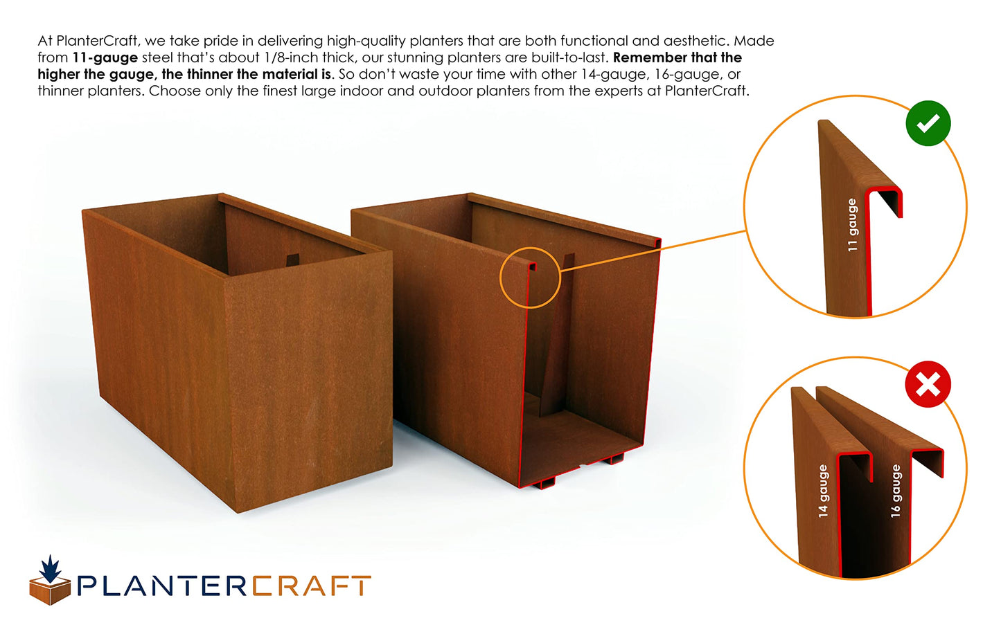 24-Inch Corten Steel Square Planter – Large Outdoor Metal Garden Box | 18" High, Heavy Duty Rustic Design | Made in USA