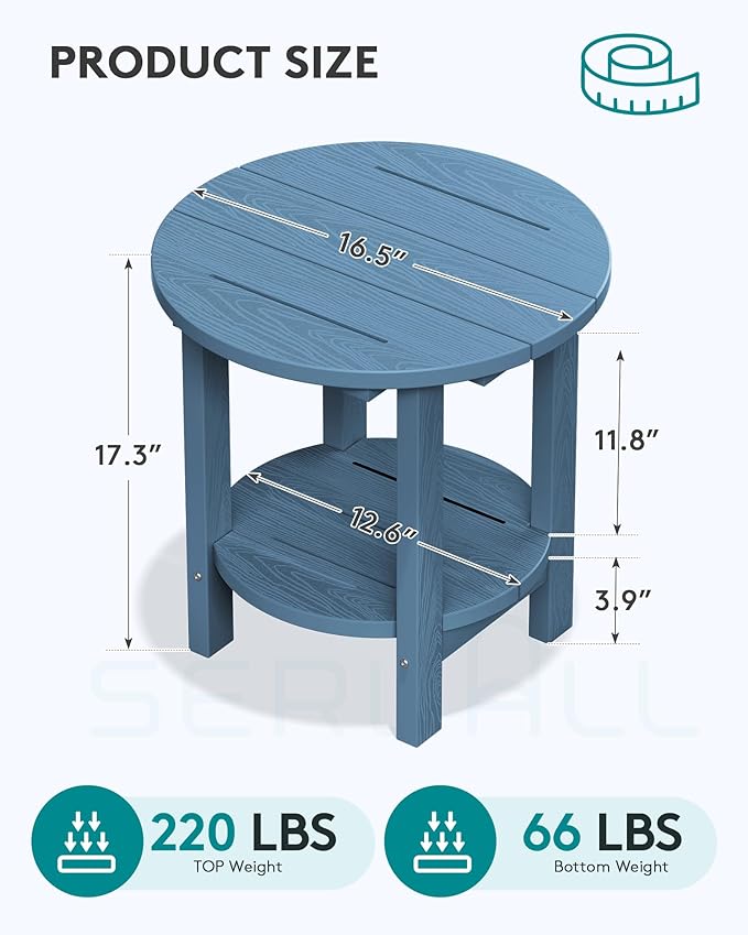 SERWALL Round Outdoor Side Table, HDPE Small Adirondack End Table, 2-Tier Patio