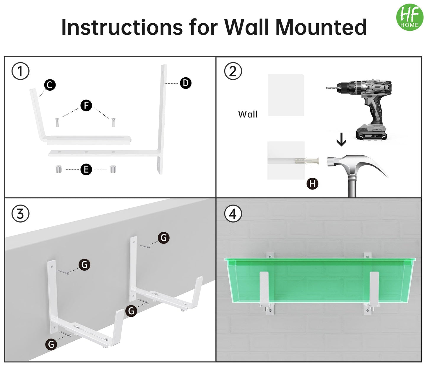 HFHOME 4 PCS Adjustable Planter Box Brackets (6 to 12.5 in), Universal Window Box Brackets, Heavy Duty Metal Flower Box Wall Mounting Hooks for Balcony, Fences, Patio, and Garden - White