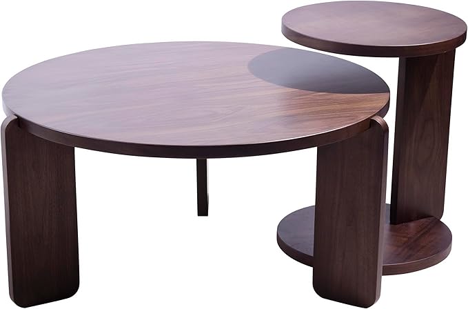 GDFStudio Round Nesting Coffee Table Set of 2, Modern Wooden Accent Side Table