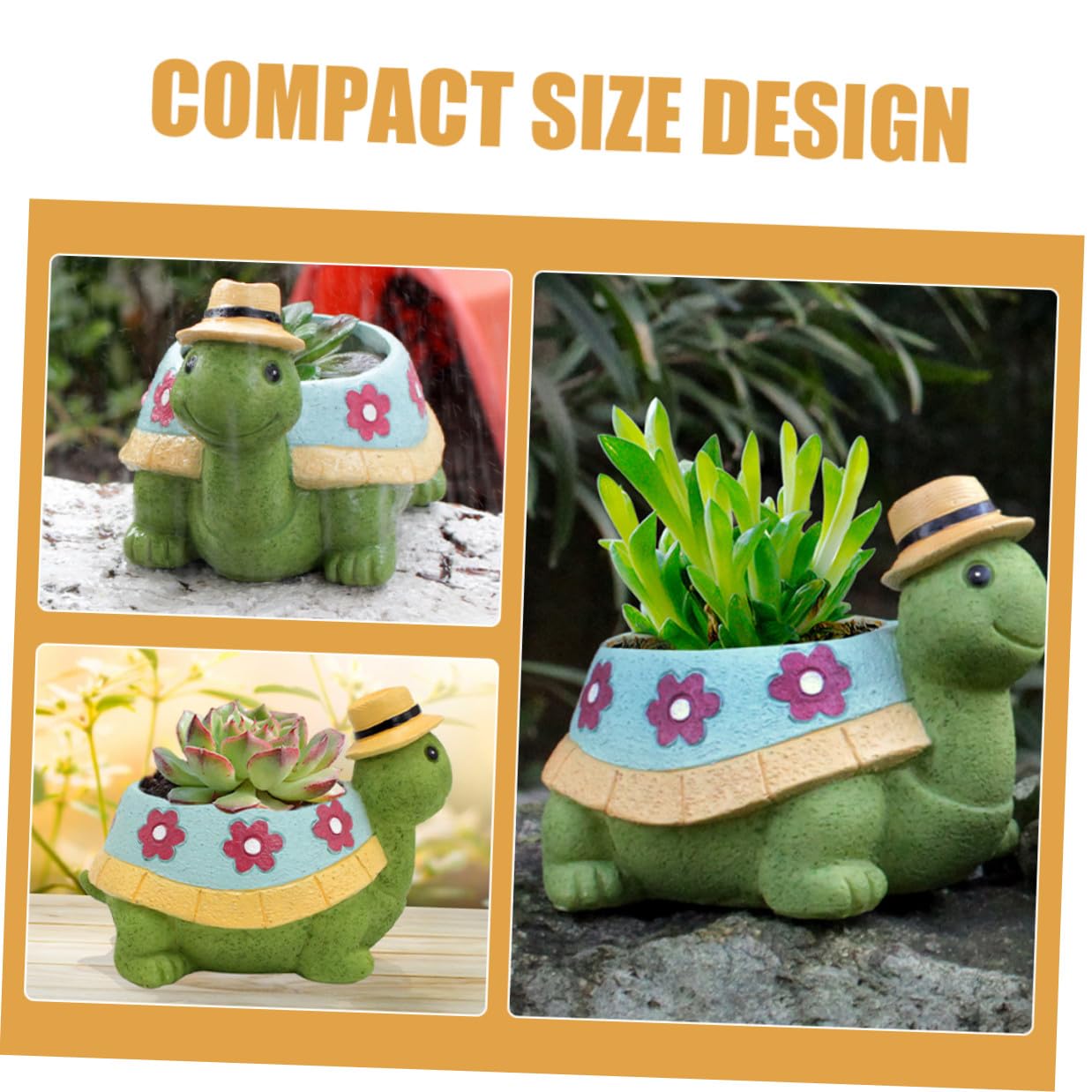 Lurrose Resin Turtle Succulent Planter with Drainage Cute Cartoon Small Flower Pot for Indoor and Outdoor Garden Decor Decorative Plant Holder for Desk Windowsill Bookshelf