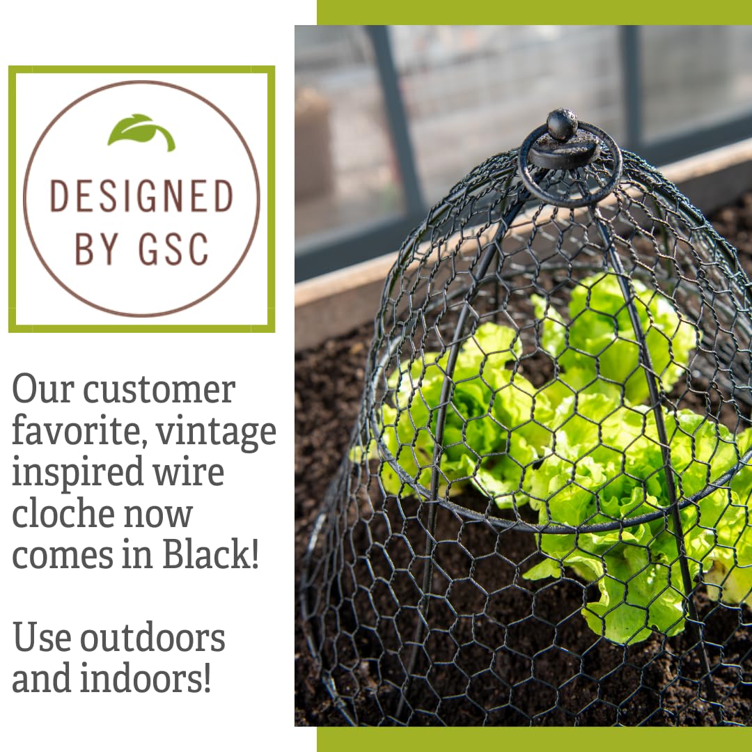 Gardener’s Supply Company Sturdy Chicken Wire Cloche Plant Protector Cover | Sturdy Metal Cage Garden Protection for Your Plants & Seedlings | 16" in Diameter x 12-1/2" H - Black