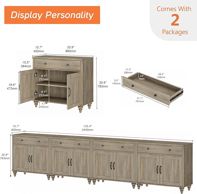 WAMPAT Farmhouse TV Stand for 85 inch TV