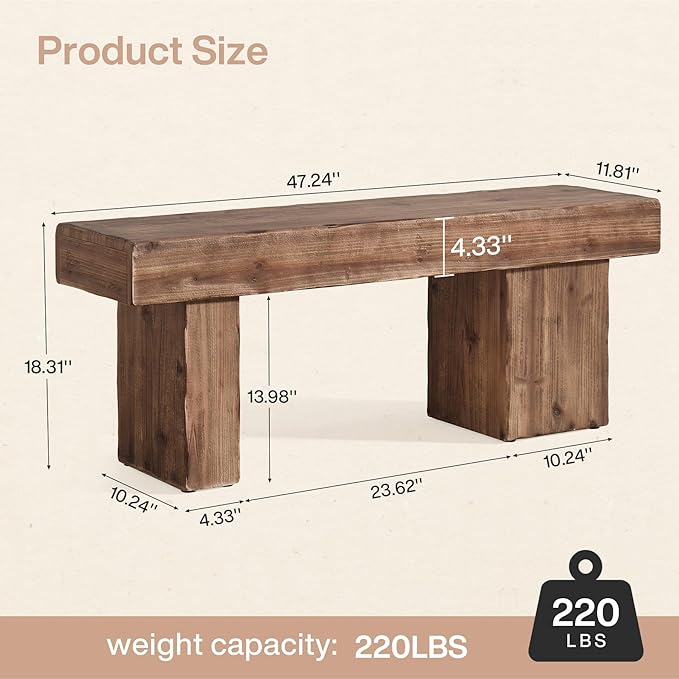Thickened Solid Wood Bench, Heavy Duty Dining Bench