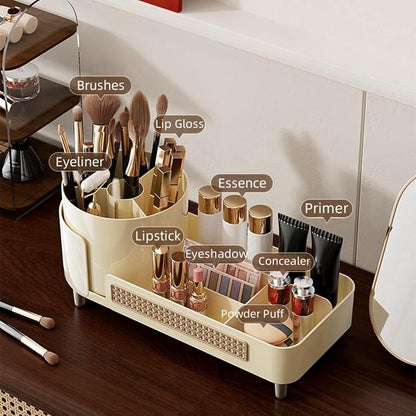 Booklov Rotating Makeup Caddy Organizer for Vanity, Large Capacity Cosmetic Display Case, Countertop Beauty Storage Holder for Skincare, Brush Eyeliner Lipstick, Counter Table Organization, Cream