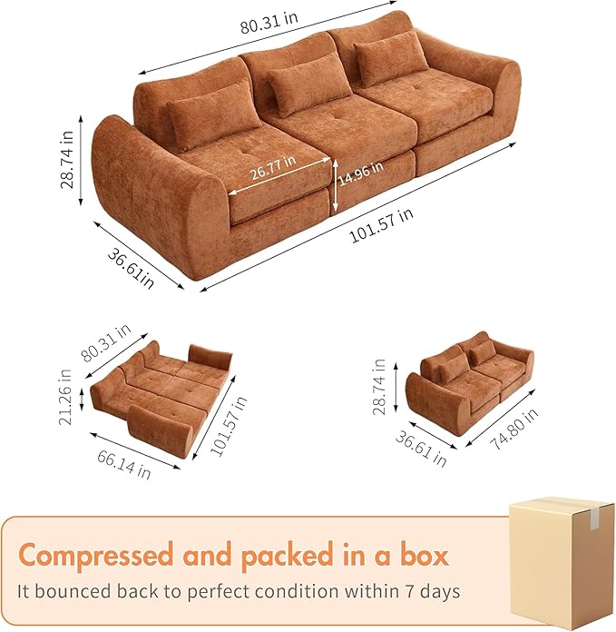 102" Modular Sectional Boneless Couch