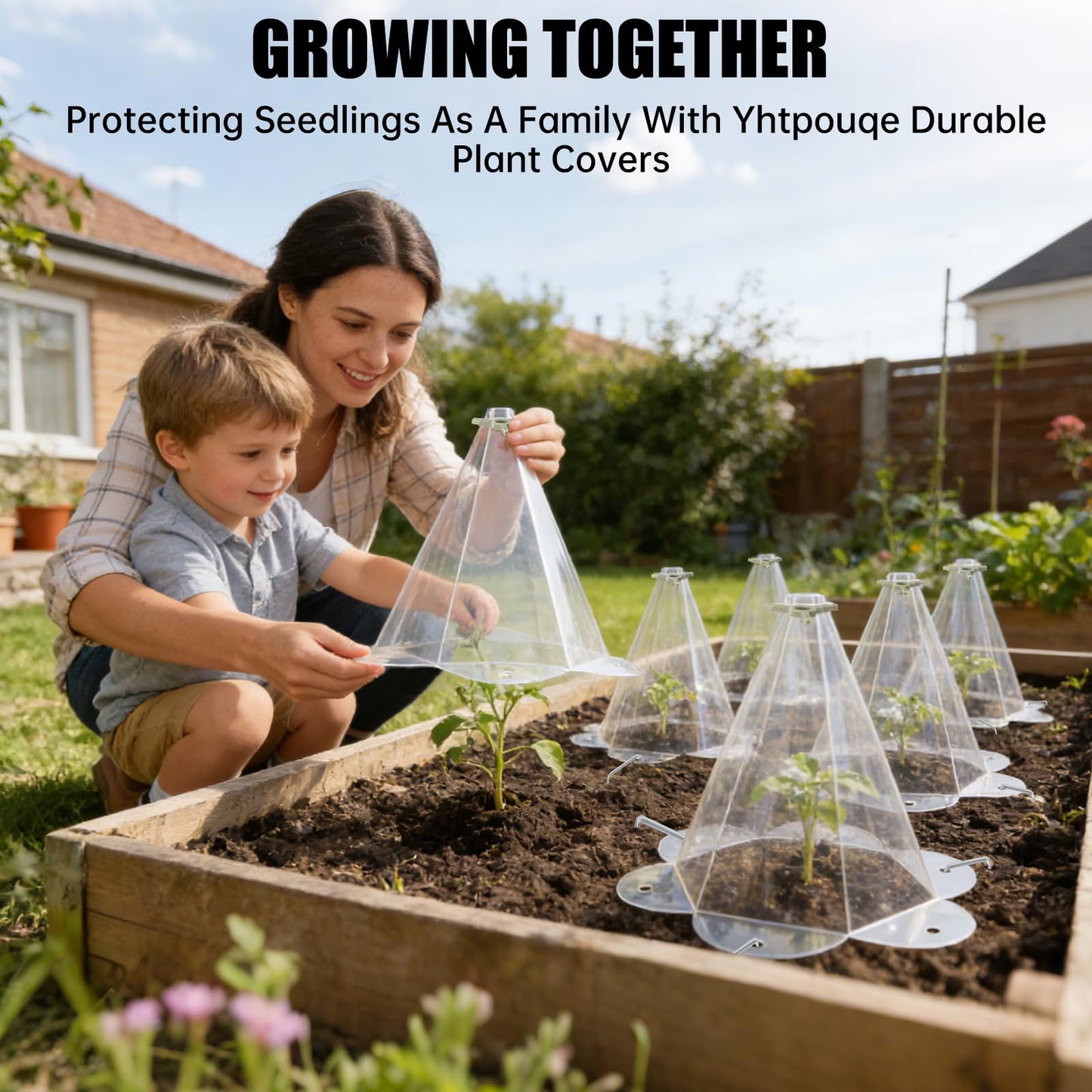 Yhtpouqe 20 Pack Garden Cloches for Plants, Larger Plant Covers Freeze Protection with 40 Ground Securing Pegs, Plant Protectors from Animals for Vegetable, Flower Seedlings, 10.51" H X 10.48" D