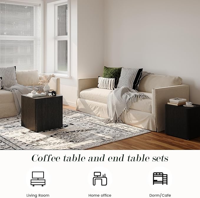 Nesting Coffee Table Set of 2, Modern Coffee Table and End Table Sets, Small