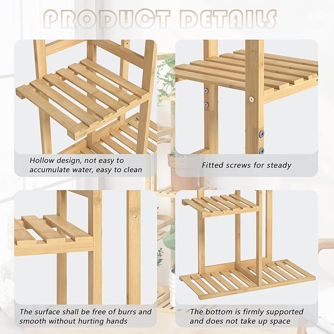 Laiensia Bamboo 5 Tier 6 Potted Plant Stand Rack Multiple Flower Pot Holder