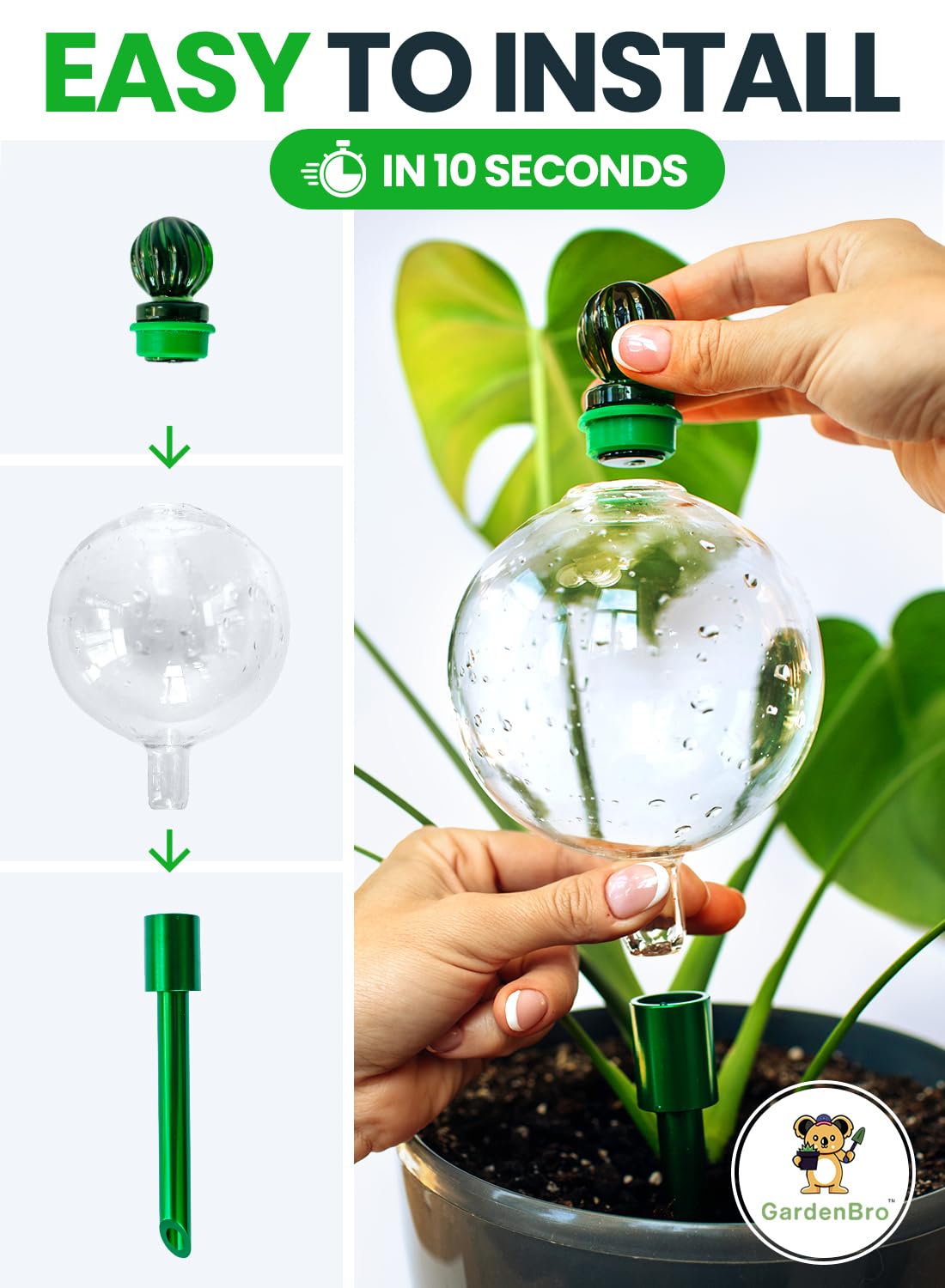 16 Oz Plant Watering Globes for Indoor Plants with Metal Self Watering Planter Insert - Premium XL Glass Hand-Blown Globe - Automatic Plant Waterer Indoor, Gift Idea for Gardeners [1 Globe, Clear]