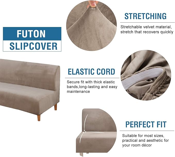 H.VERSAILTEX Real Velvet Futon Cover Armless Sofa Covers Sofa Bed Covers