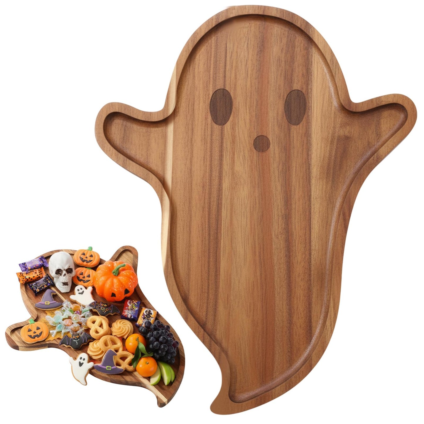 Potchen Ghost Charcuterie Boards Wooden Funny Cutting Board 12.6 x 15.7inch Acacia Wood Boards Cute Serving Tray for Fruit Bread Salad Vegetables Snack Dessert