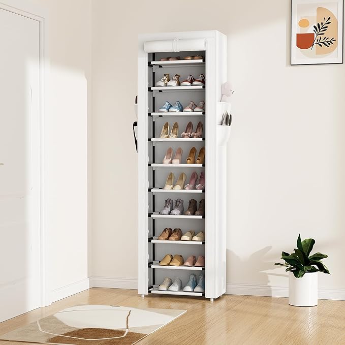 ROJASOP Shoe Rack with Covers 10 Tier Large Shoe Organizer Tall Shoe Closet