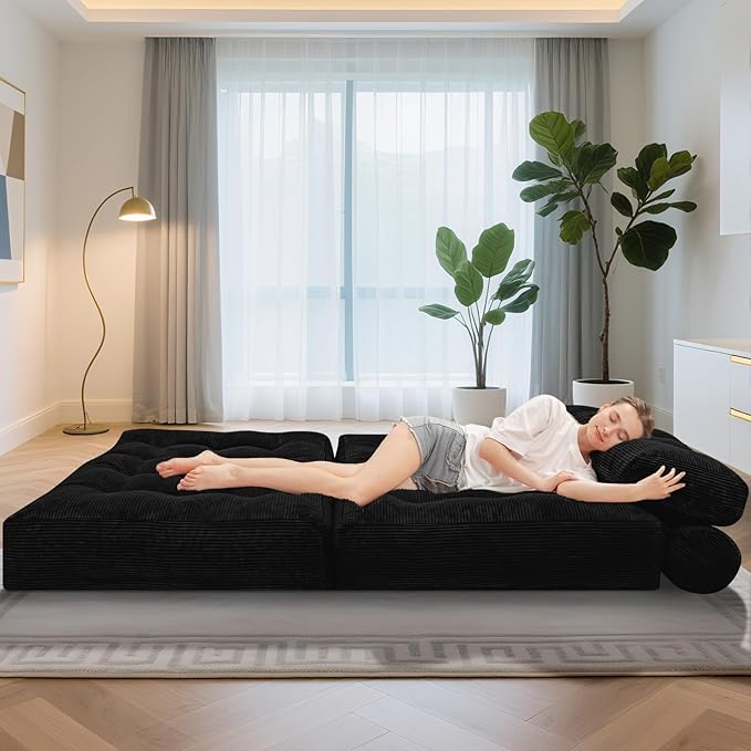 HABUTWAY Folding Sofa Bed, Foldable Floor Sofa Lounge w/Dual-Pillow & Handle