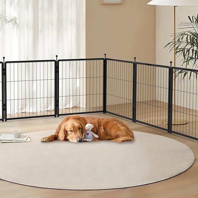 Dog Playpen Add-on 36 inch 4 Panels for Indoor & Outdoor Use – Heavy-Duty Metal Pet Fence with Ground Stakes, Rounded Ball Tops for Safety, Stable & Foldable Design, Easy to Assemble