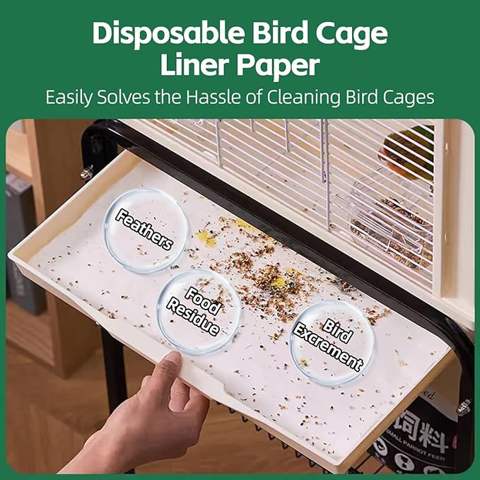 MANON ROSA Bird Cage Liner Papers,100pcs Disposable Non-Woven Parrort Cage Liner, Precut Absorbent Leakproof Bird Carrier Cleaning Birdcage Accessories (Rectangular (22''L×12.6''W))