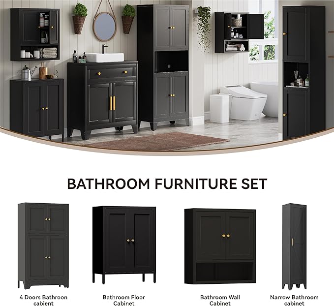 YAUWOH Bathroom Floor Cabinet, Metal Storage Cabinet