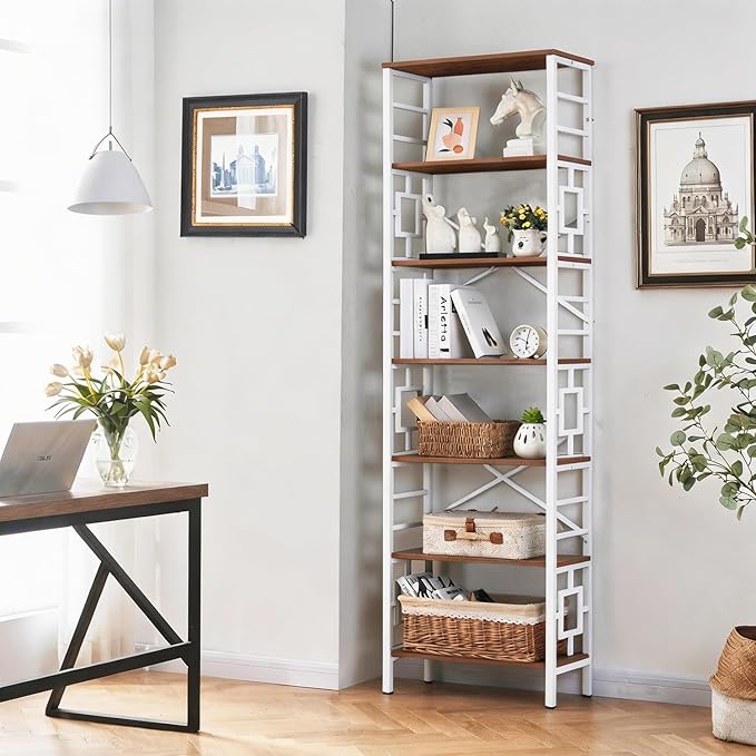 HOMISSUE Bookcase, 7-Tier Tall Bookshelf Metal Bookcase and Bookshelves