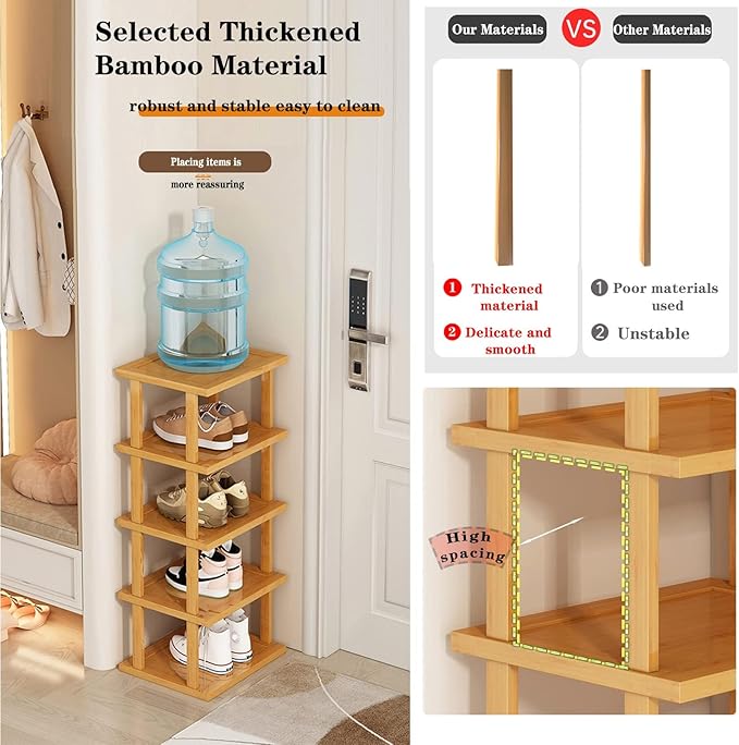 Bamboo Shoe Rack 12 Tier- Vertical Shoe Rack