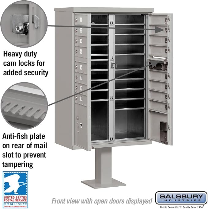 16 A Size Doors, USPS Access Type III Cluster Box Unit, Gray