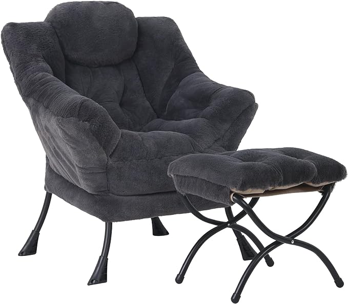 MBOOYOME Lazy Chair with Folding Ottoman, Modern Accent Lounge Armchair with