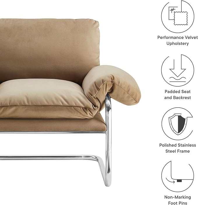 Modway Ansel Performance Velvet Accent Chair in Taupe
