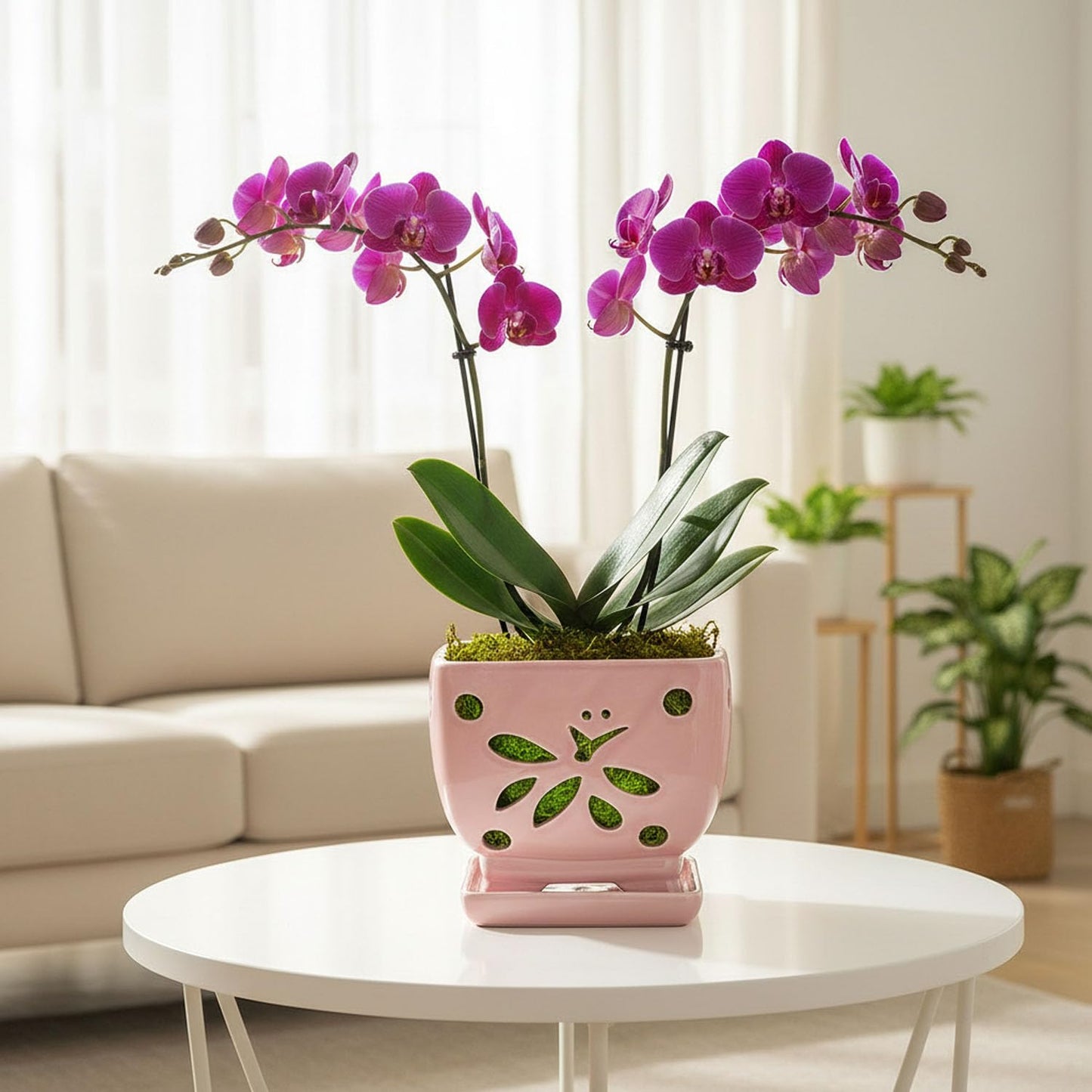 Grdthzey Orchid Pots with Holes Square Ceramic Orchid Planter Pots 5.5 inch (Pink)