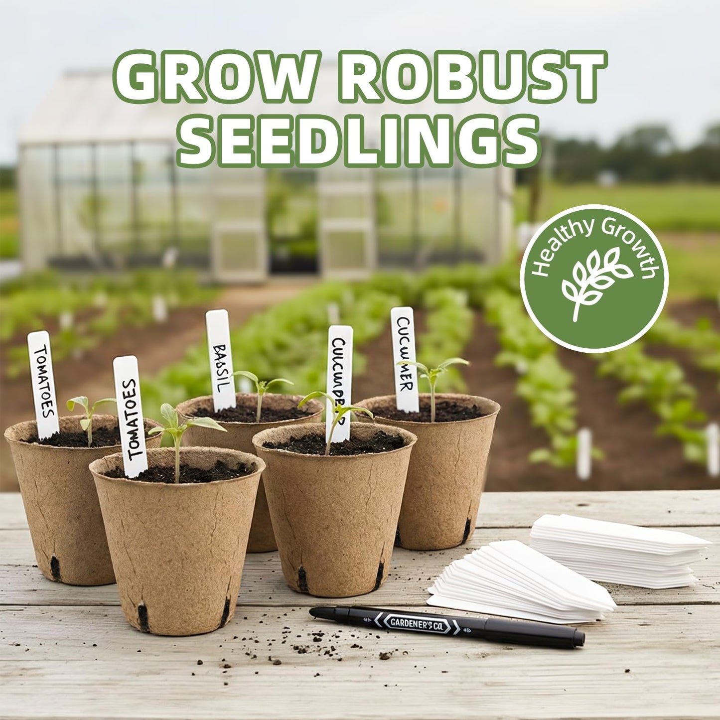 CLEANGOR 70Pcs Biodegradable 3.15” Peat Pots with 70Pcs Plant Labels, Biodegradable Seed Starter Pots with Drainage Holes, Nursery Pots for Seedlings, Herbs, Vegetables, Flowers, Gardening Kit