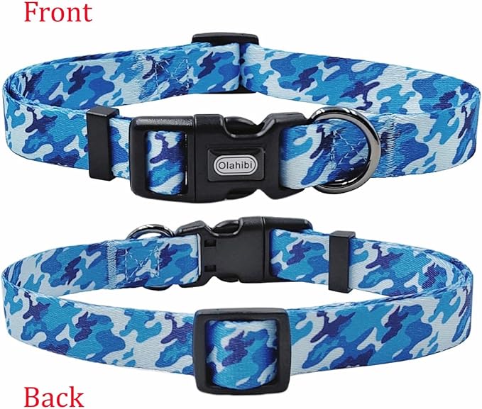 Dog Collar Leash Set, Camouflage Pattern, Polyester Material, Adjustable Collar and 5ft Matching Leash, for Small Dogs.(S, Blue Camo)