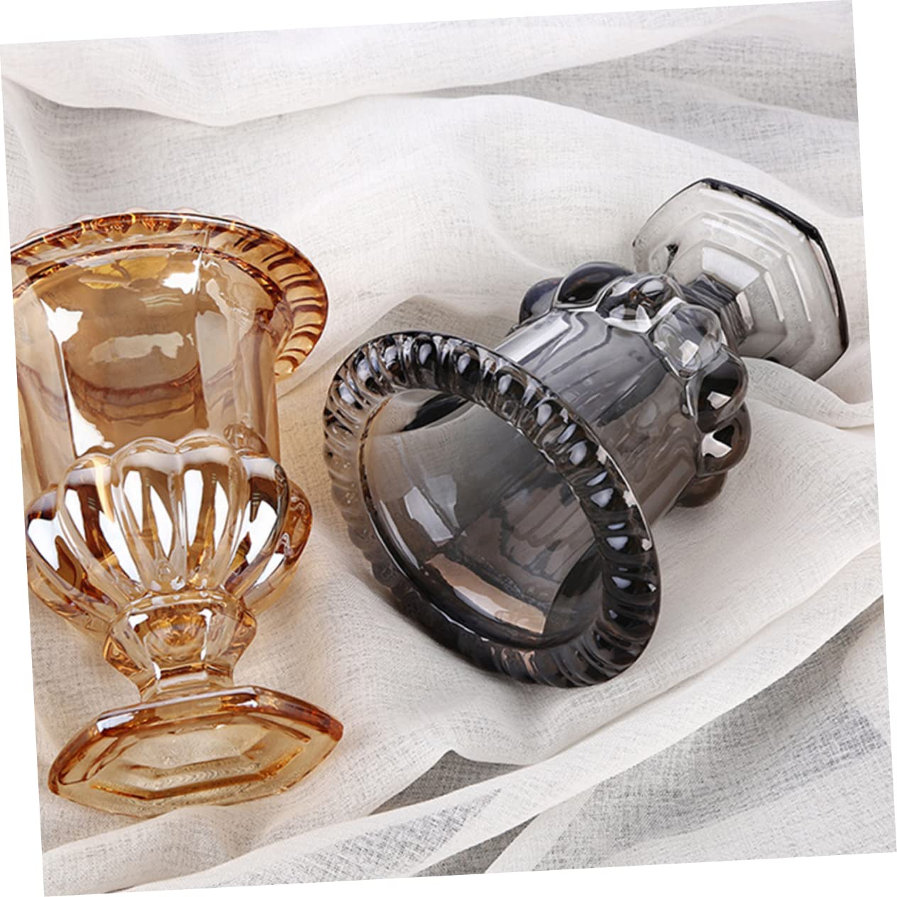 1Pc Roman Vase Glass Flower Vessel Desktop Decor Country Plant vase Rural Flower Planter Glass Planter Crystal urn Terrarium airhorn Embossment Bud Cylinder Office