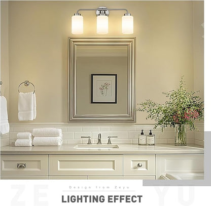 zeyu 21.6 Inch Bathroom Lights Fixtures Over Mirror, Modern Bathroom Wall Light with Milky White Glass Shade, Brushed Nickel Finish, ZS62B-3W BN