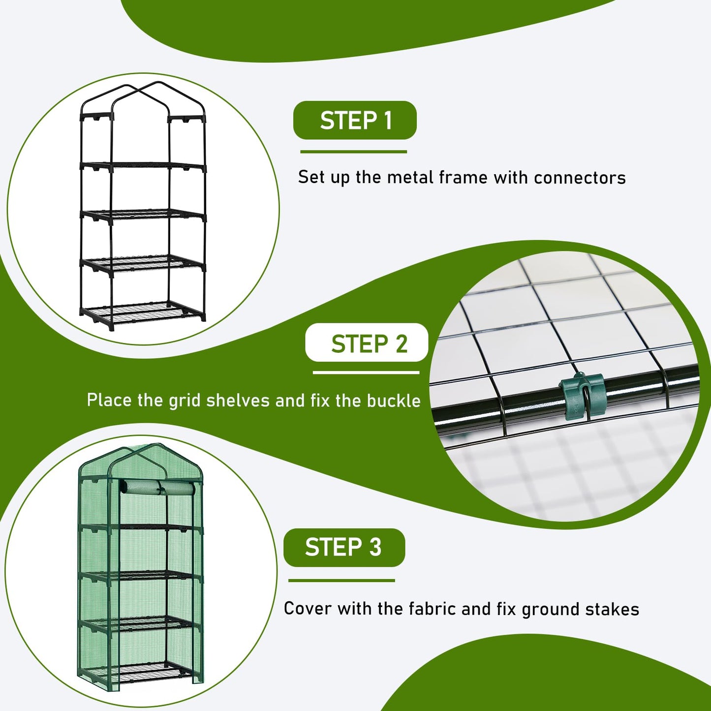Outvita Mini Greenhouse, Small PE Plant Green House with 4 Tiers Rack, Shelf Clips, Roll-up Zipper Door, Gardening Supplies for Indoor Outdoor Seedling Frost Protection , 27"x19.6"x63" Green