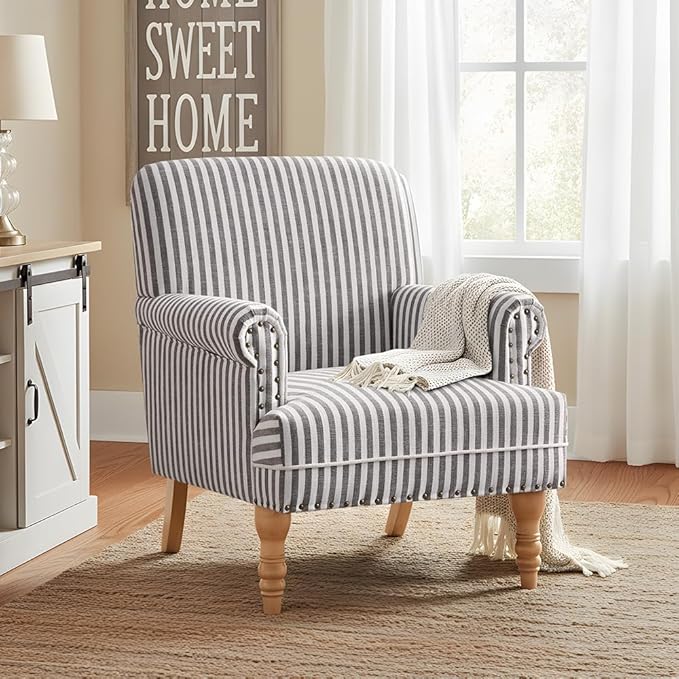 HUIMO Linen Fabric Accent Chair, Mid-Century Modern Upholstered Armchair