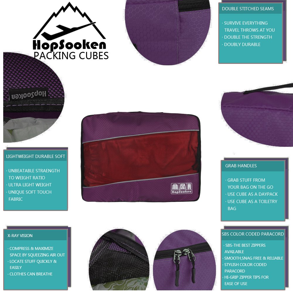 Hopsooken 5 Set Packing Cubes for Travel Large Suitcase Luggage Organizer Bags Travel Accessories Vacation 4 Cubes 1 Laundry Pouch Bag(Purple)
