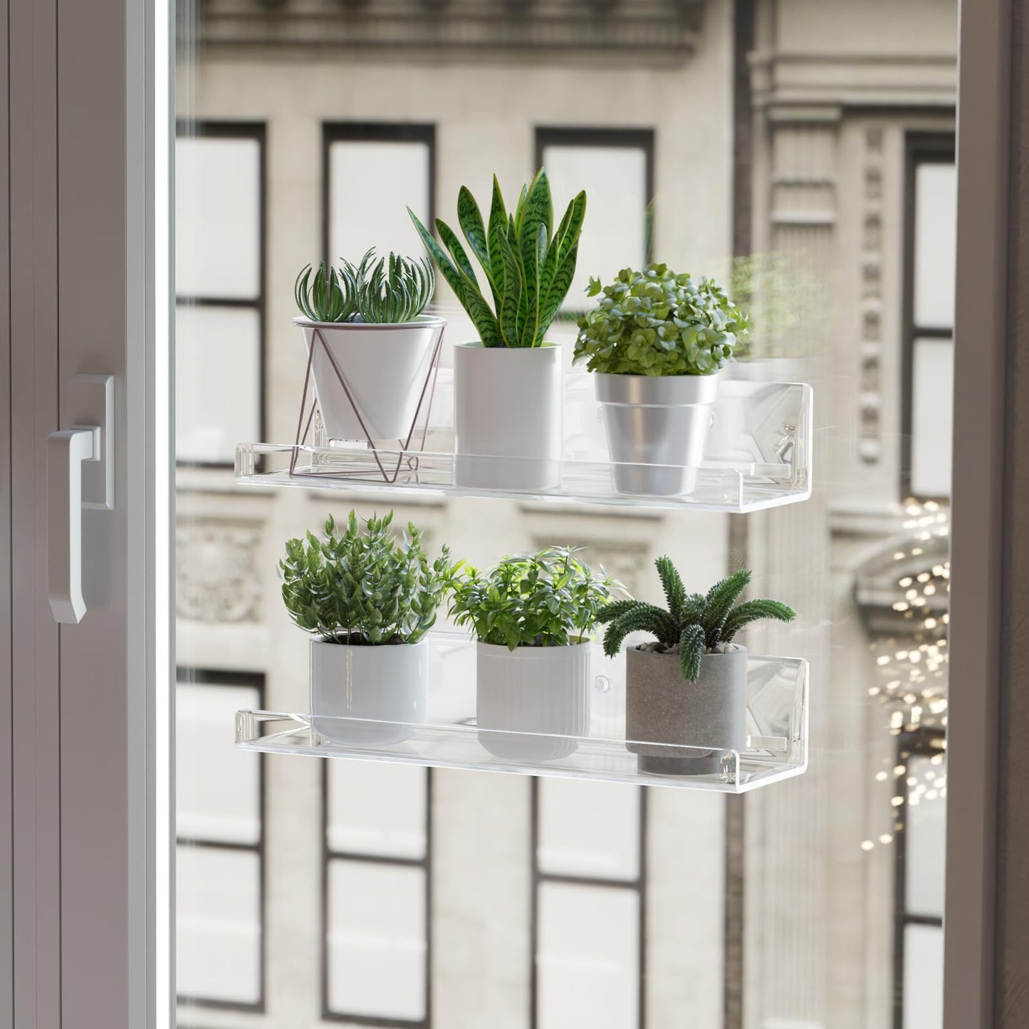 Sumerflos 2 Pack Window Shelves for Plants, Clear Acrylic Suction Cup Shelf, Window Sill Extender Floating Shelves for Indoor Plant, Flowers, Succulents, Seed Starter Pots