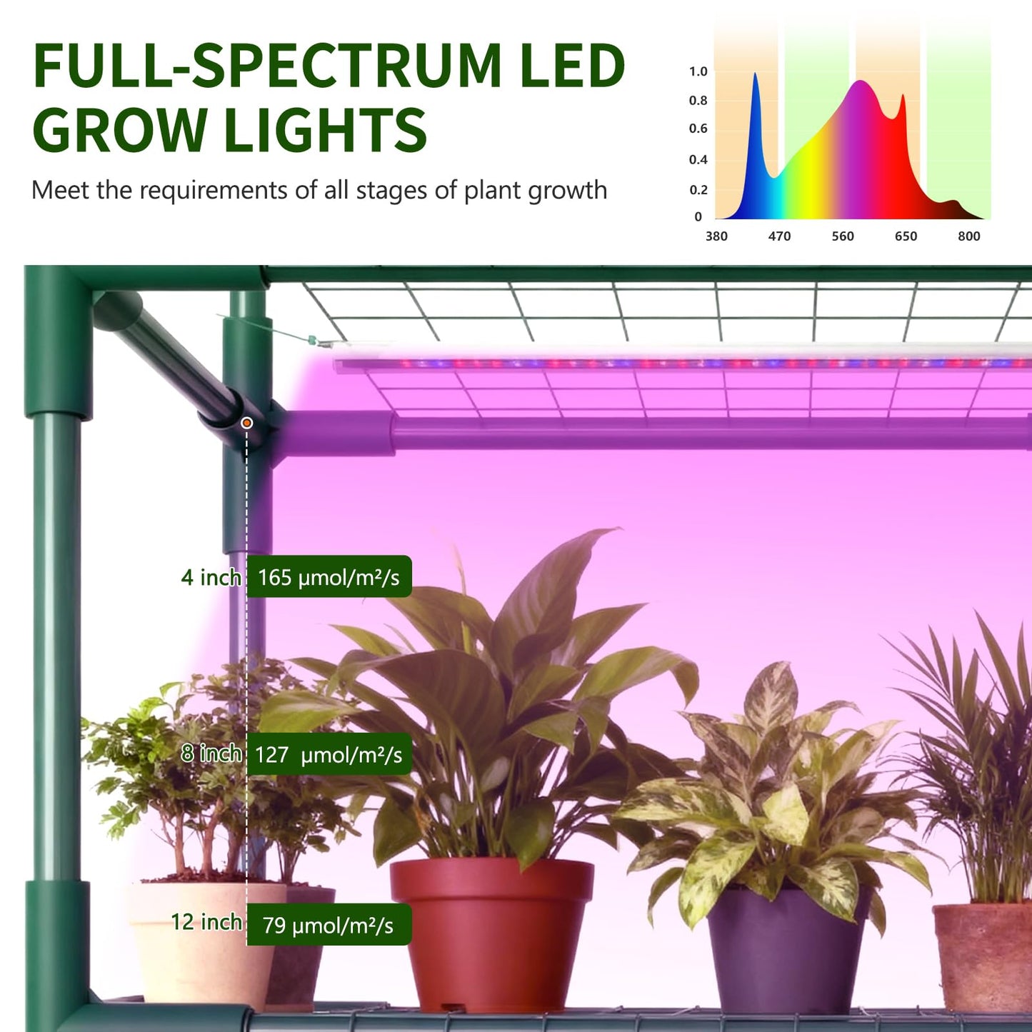 Indoor Greenhouse with Grow Light, 4-Tier 56.3"x28.7"x76.8" Mini Greenhouse with Roll-Up Zippered PVC Cover for Seed Starting Trays, Dimmable Grow Light Shelf for Indoor Plants with Timer