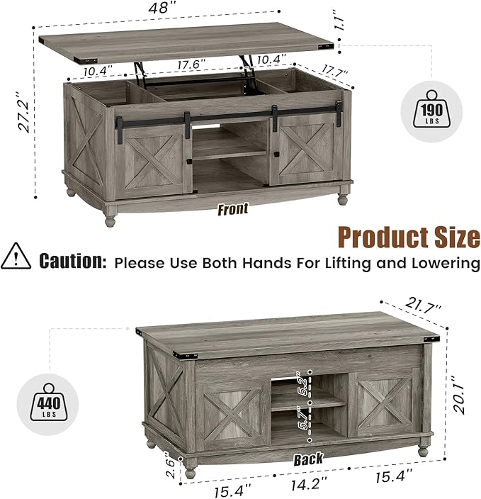 ALLSTAND 48" Farmhouse Lift Top Coffee Table