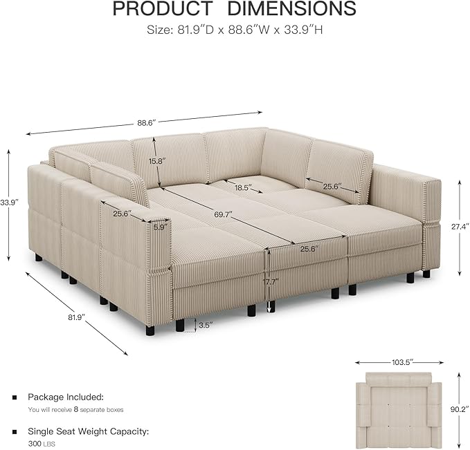 Belffin 9 Seats Modular Sectional Sofa
