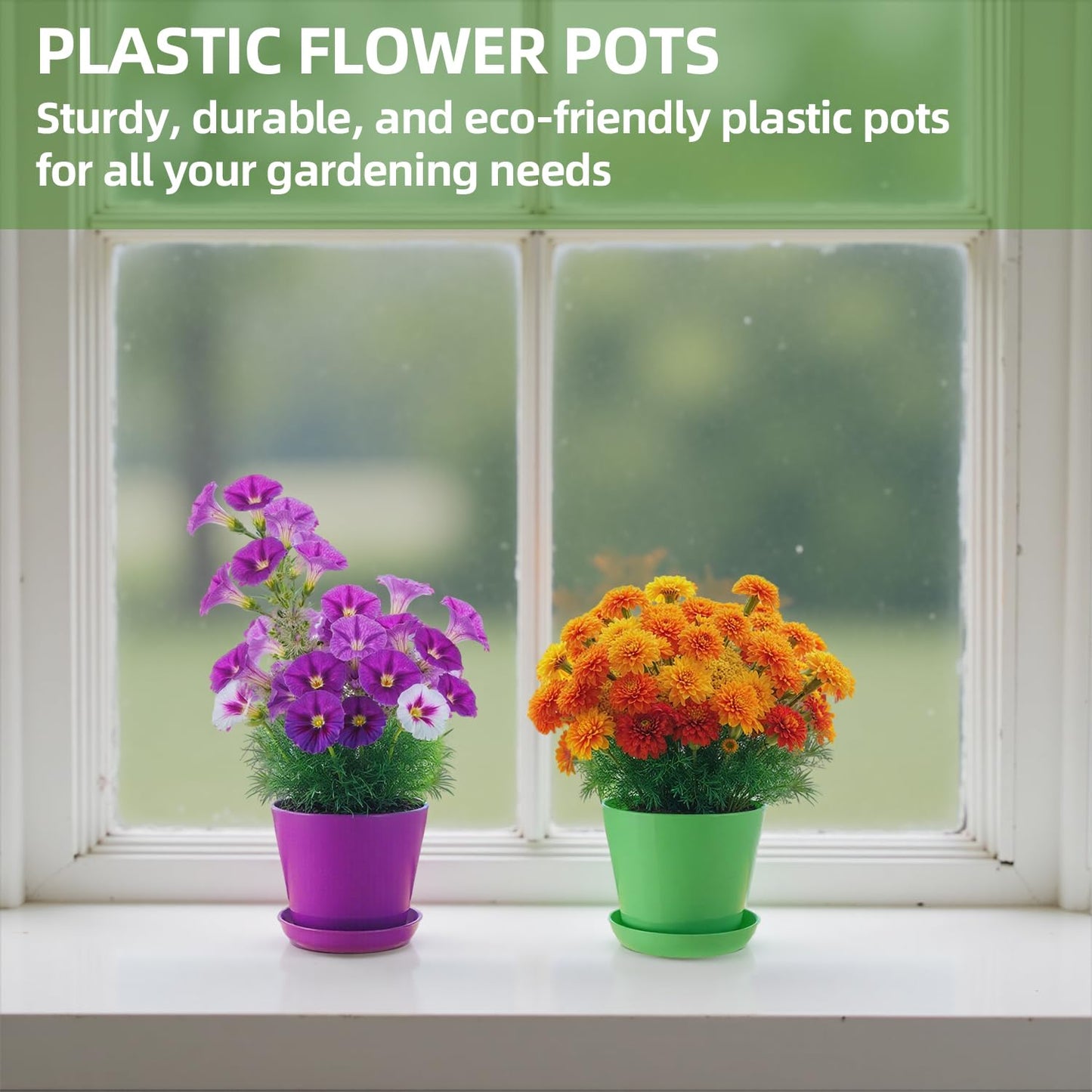 SeewtLice 100 Pcs 3.3 Inch Plastic Flower Plant Pots with Drainage Holes & Saucers for Indoor Outdoor Garden Planting, Nursery Pots for Succulents, Herbs, Seeds, African Violets, Cactus