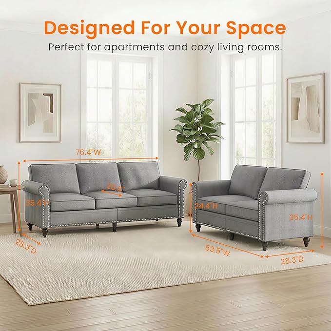 Living Room Sofa Sets 2 Piece, Modern 3 Seater Sofa and Loveseat Couch Sets