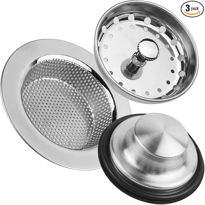 3 Pieces Kitchen Sink Stopper Strainer, 3 in 1 Kitchen Sink Basket Strainer