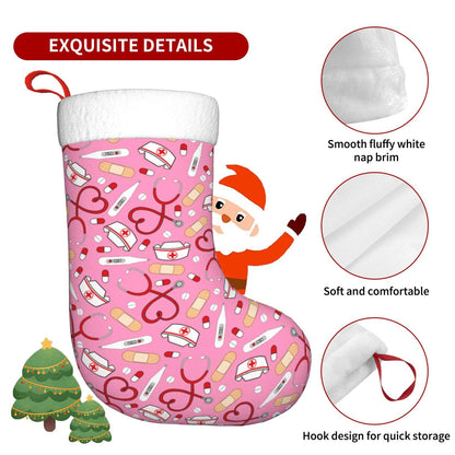 Wizfuyq Medical Thermometer Nurse Hat Christmas Stockings Doctor Stethoscope Xmas Stockings with Plush Faux Fur Cuff Decoration for Party Holiday Decorations