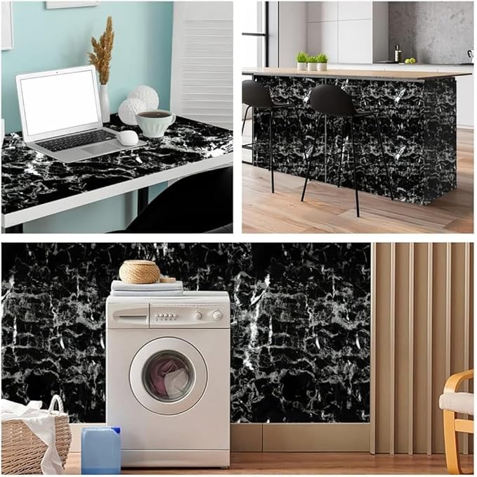 Arthome Black Marble Contact Paper, Peel and Stick Black Paper, Self Adhesive