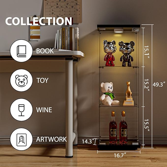 FANYUSHOW 3-Shelf Glass Display Cabinet