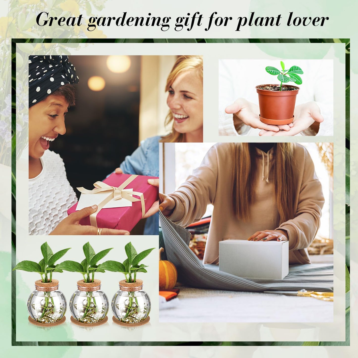 Baderke 12 Packs Propagation Vases for Plants Plastic Plant Propagation Station with Hole Lid and Cork Coasters Plant Growing in Water Hydroponic Home Office Table Decoration(Fish Bowl Style)