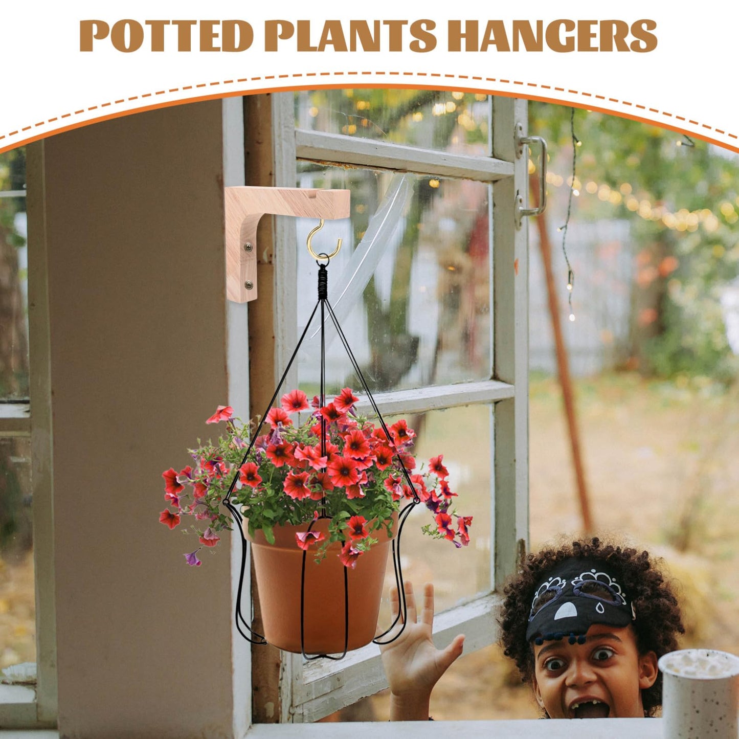 BESTonZON Wood Hanging Plant Hooks 2pcs Set, Indoor Outdoor Wall Plant Hangers with Heavy-Duty Wooden Hooks for Hanging Planters and Flower Pots