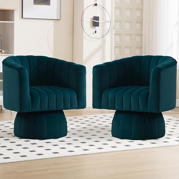 Swivel Accent Barrel Chair Set of 2- Cute Comfy Small Round 360° Arm Chair