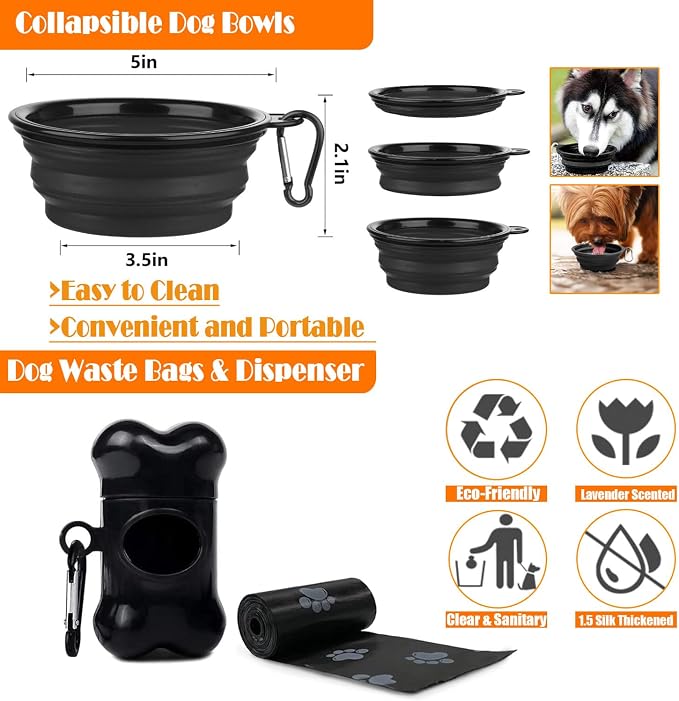 LOBEVE No Pull Dog Harness, Collar & Leash Set | Includes Dog Seat Belt, Collapsible Bowls & Poop Bag Dispenser. Ideal for Training, Walking, Hiking. Fits Small to Large Dogs(Black-XL)