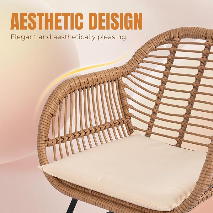 3 Piece Outdoor Wicker Furniture Bistro Set, Rattan Chairs Conversation Sets